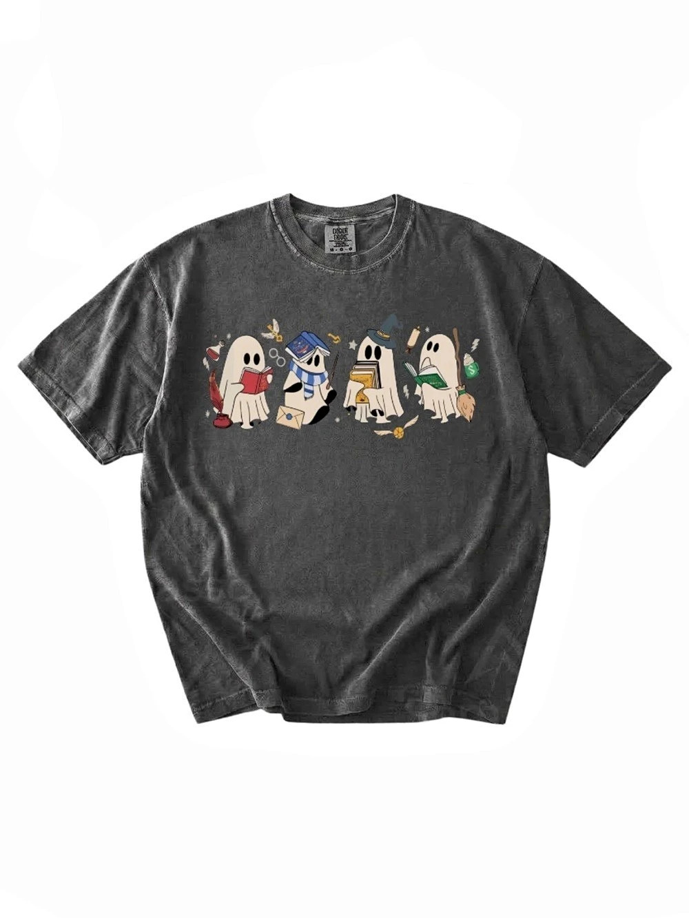Comfort Colors Wizard Ghost Reading Book Graphic Tee Pepper color